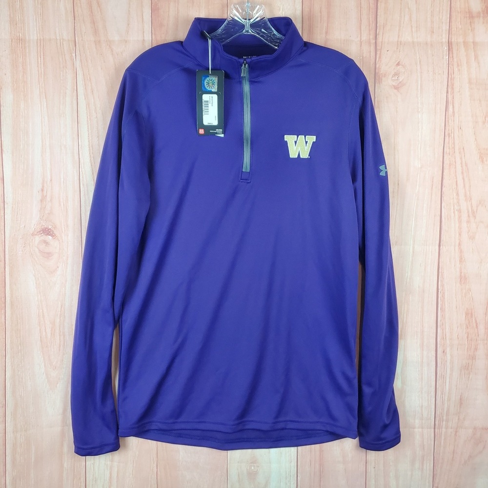 Under Armour Mens Pullover Sz S Purple Washington Huskies 1/4 Zip Long Sleeve‎